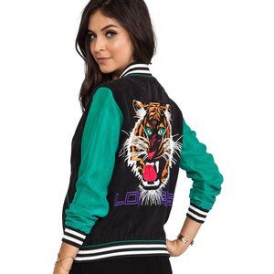Lovers and Friends Varsity Jacket with Tiger Embroidery and Rhinestones on back